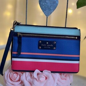 kate spade Colorblock Leather Wristlet in Blue, Pink, Coral & Mint